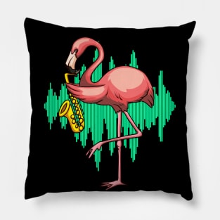 Flamingo playing Saxophone Pillow