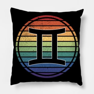 Vintage Distressed Rainbow Gay Pride Zodiac Gemini Pillow