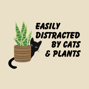 Lispe Eastily Distracted by Cats and Plants Cat Lover Gardener T-Shirt