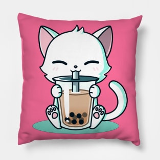 Cute Cat Drinking Cold Drink - Cute Funny Cat Love Artwork Pillow