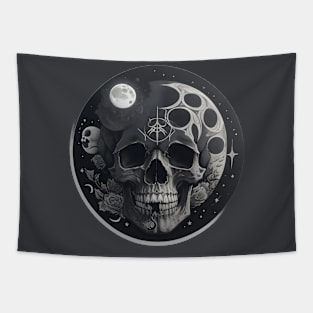 Moon skull with stars Tapestry