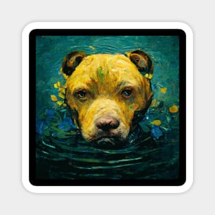 Pitbull dog in water van Gogh art Magnet