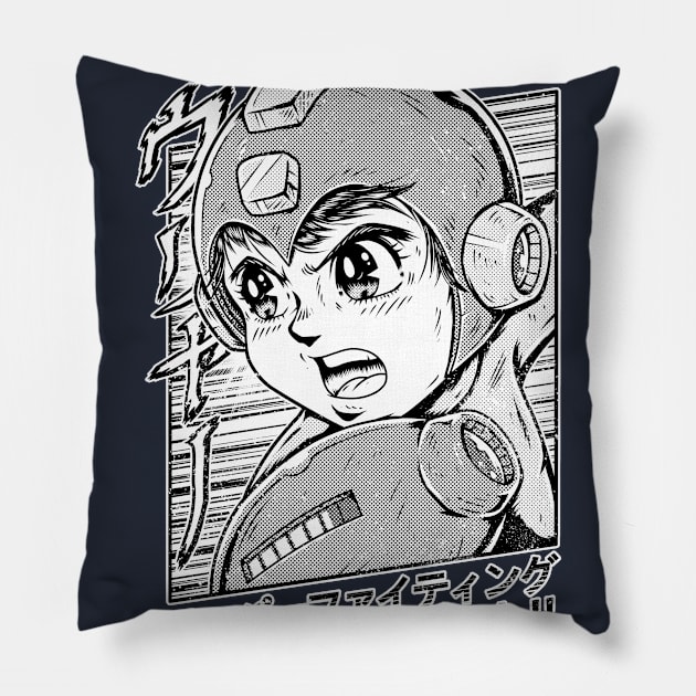 Super fighting robot - Black and white Pillow by Firebrander