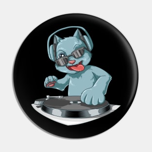DJ Cat with headphones at the turntables Pin