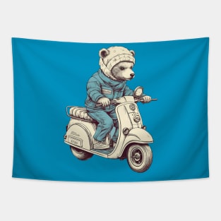 A cute teddy bear riding scooter bike Tapestry