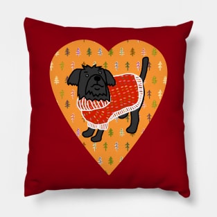 Cute Dog in Red Winter Sweater Love Heart Valentines Day Pillow