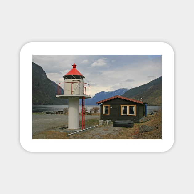 Lighthouse & Norwegian Wood Cabin Magnet by RedHillDigital