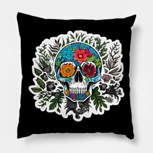 Colourful flowers skull Pillow