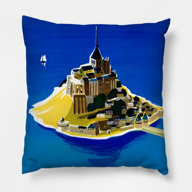 Vintage Travel Poster France Mont Saint Michel Pillow by vintagetreasure