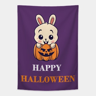 Happy Halloween White Rabbit (Black) Tapestry