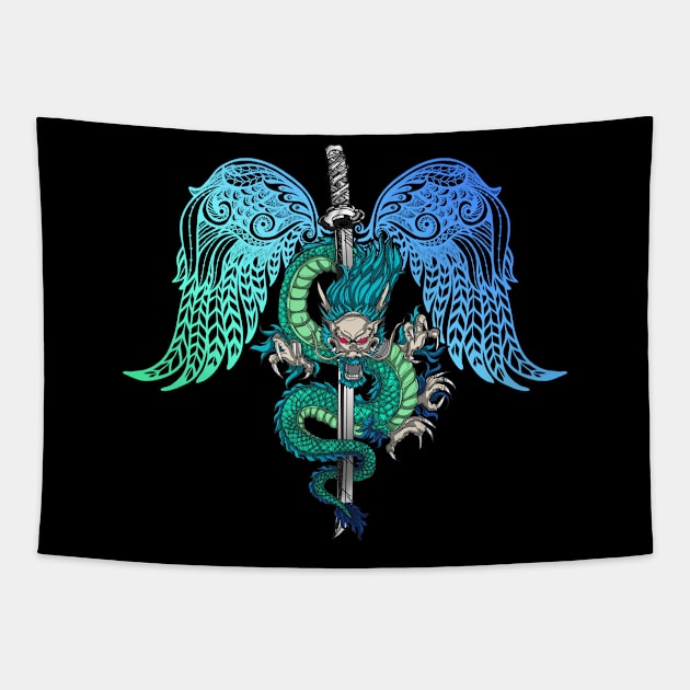 Dragon Sword Angel Wings Tapestry by letnothingstopyou