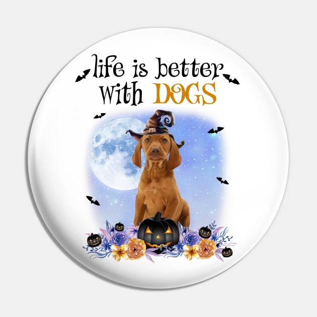 Vizsla Witch Hat Life Is Better With Dogs Halloween Pin by cyberpunk art