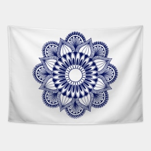 Flower Mandala (navy blue on white) Tapestry