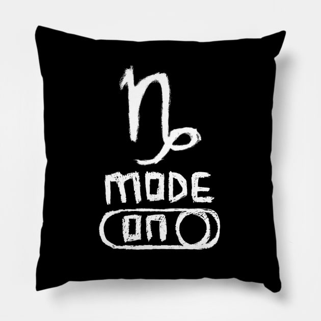 Capricorn Mode ON, Zodiac Sign Pillow by badlydrawnbabe