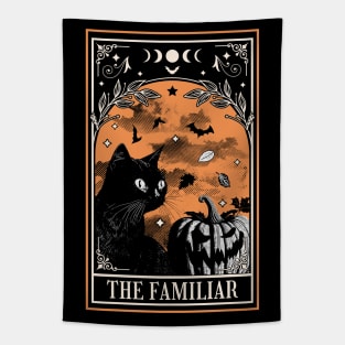 Black Cat Tarot Card - Witch Familiar Witchcraft Halloween Tapestry