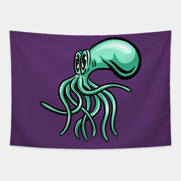 Cute Cartoon Octopus Squid Green Tapestry by Squeeb Creative