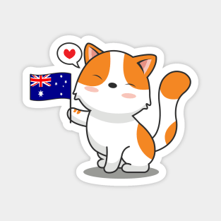 Cute Cat Holding Australia Flag Magnet