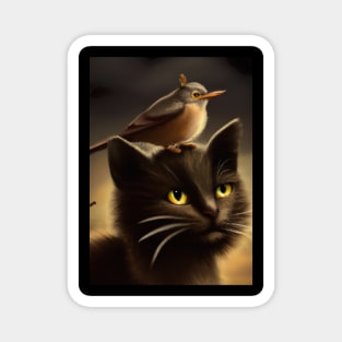 Bird sits on Cat Magnet