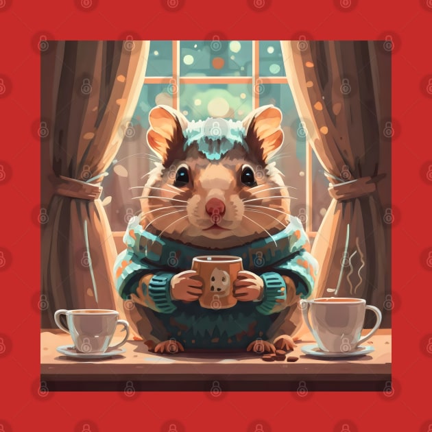 Cute Cozy hamster having coffee by Spaceboyishere