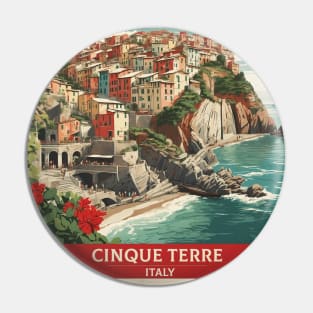 Cinque Terre Italy Vintage Tourism Travel Poster Pin