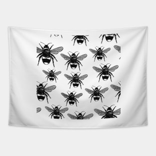 Bees Black and White Pattern Tapestry