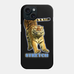 Large tiger doing a stretch exercise - blue text 1 Phone Case