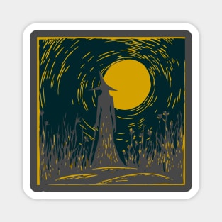 Linocut Witch Magnet