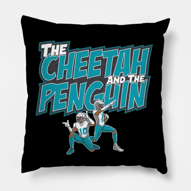 Tyreek Hill & Jaylen Waddle The Cheetah And The Penguin Pillow by Chunta_Design