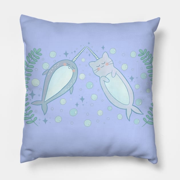 Unicorn Cat and Narwhal Best Buds Pillow by awesomesaucebysandy