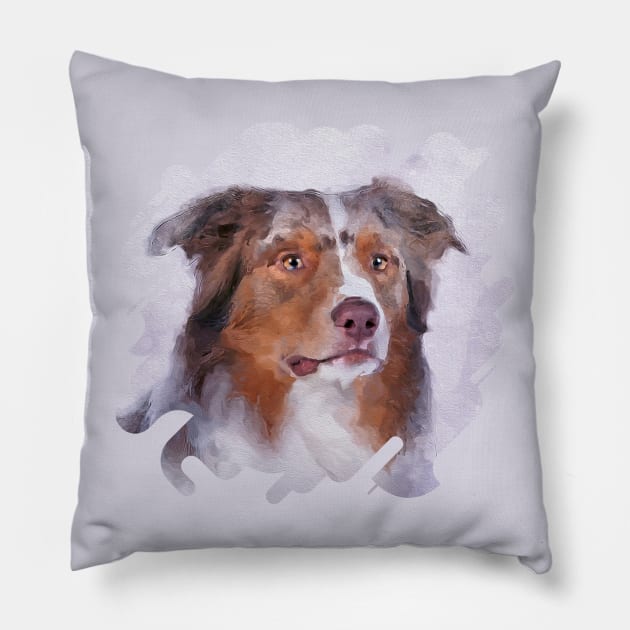 Australian Shepherd - Aussie Watercolor Digital Art Pillow by Nartissima