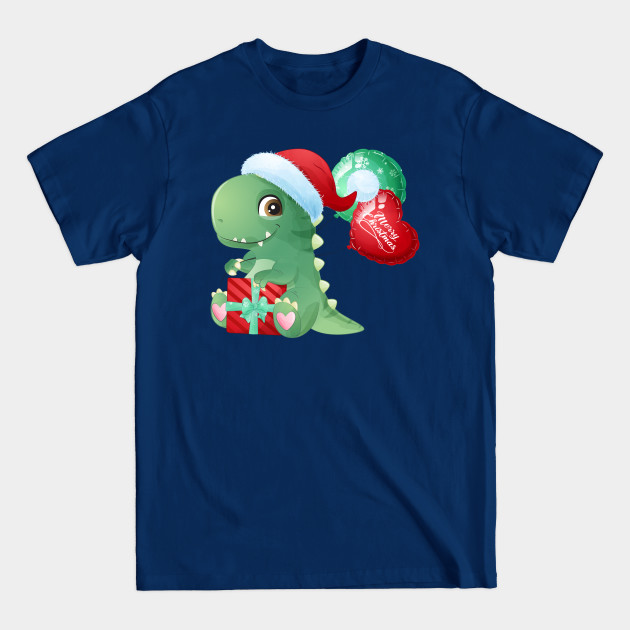 Discover Cute Christmas T Rex With Santa Hat And Gift Box - Christmas T Rex - T-Shirt