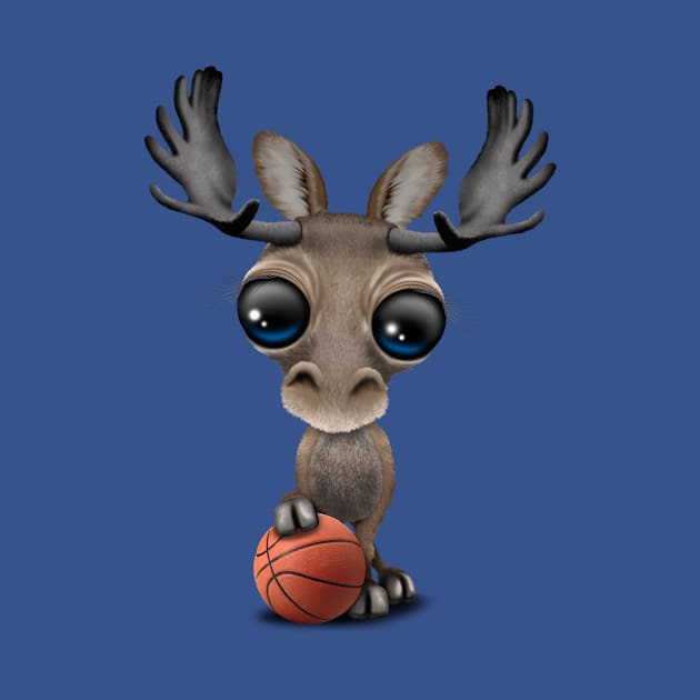 Cute Baby Moose Playing With Basketball by jeffbartels