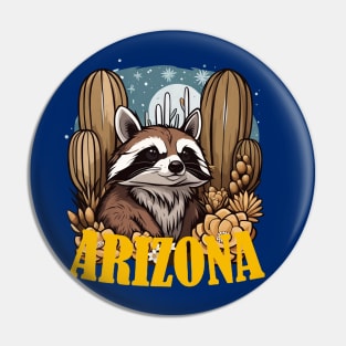 Arizona Ring-tailed Cat Surrounded by White Cacti Blossom Pin