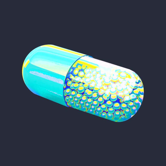 Blue Holographic Capsule On Chartreuse background by dinaaaaaah