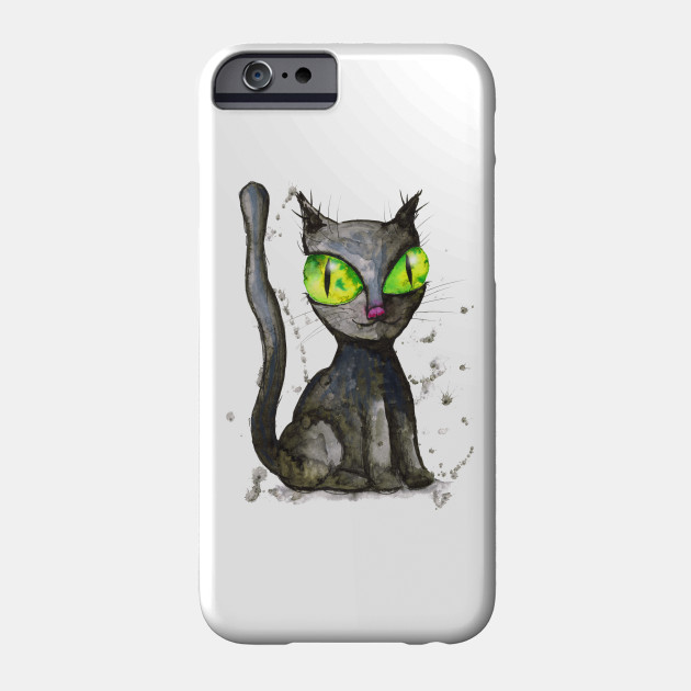 Black Cat With Green Eyes Whiskers Phone Case Teepublic