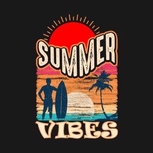 Summer Vibes sunset and palms Surfing T-Shirt