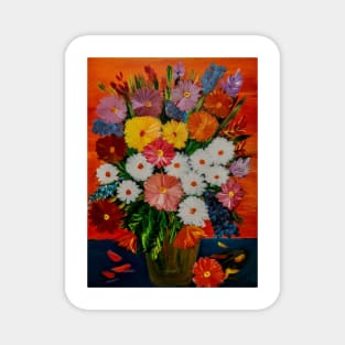 beautiful bouquet of mixed flowers in a vintage brass vase Magnet