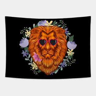 Lions With Sunglasses and a Flower in His Mouth Tapestry