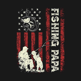 Fishing Papa US American Flag Reel Cool Papa Men Gifts Fathers Day T-Shirt