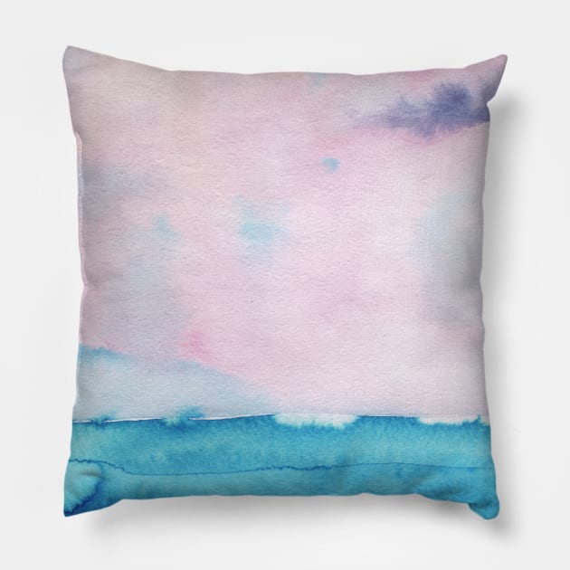 Watercolor landscape sky clouds Pillow by Olga Berlet