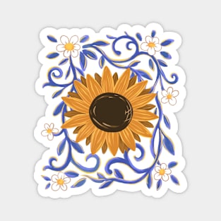 Yellow Sunflower Sunshine with Ornate Vines Magnet