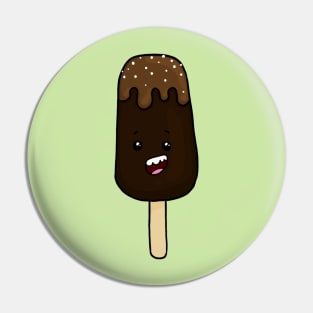 Dark Chocolate Kawaii Ice Cream Treat with Caramel Drizzle Pin