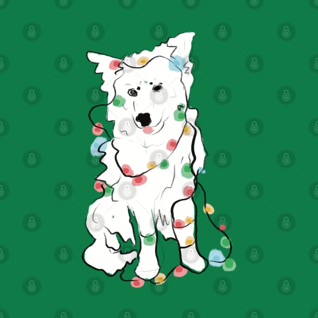 Dog wrapped in Christmas lights by Shadoodles