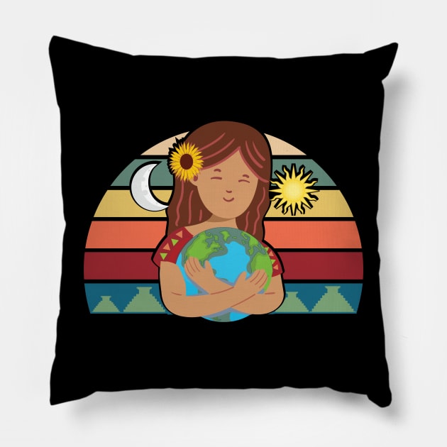 Pachamama Earth Mother Incan God Sunflower Spiritual Environmentalist Pillow by alltheprints