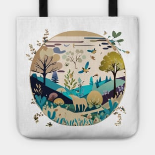 a nature-inspired t-shirt design featuring serene landscapes and wildlife. Utilize a soft color palette and intricate details to capture the beauty of the outdoors, tipseason Tote