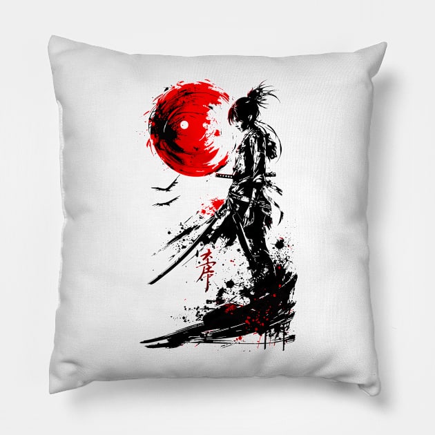 Girl samura Pillow by NemfisArt