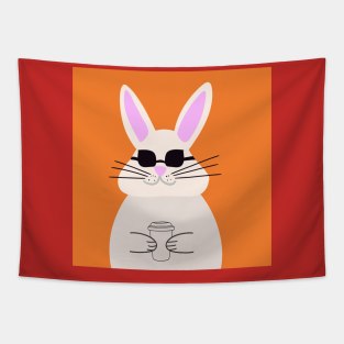 Cool bunny drinking coffee Tapestry