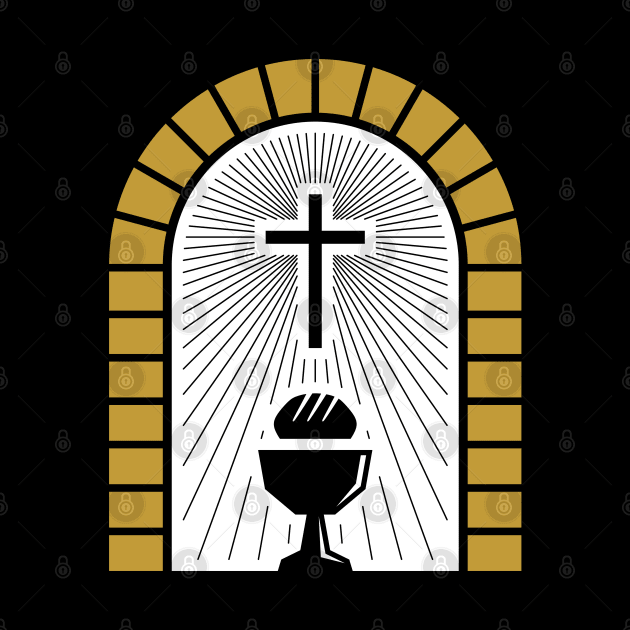 Cross, holy chalice and bread. by Reformer