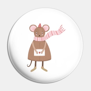 Mouse in a hat with a love letter winter cozy illustration Pin