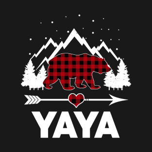 Yaya Bear Buffalo Plaid Matching Family Christmas Pajama T-Shirt